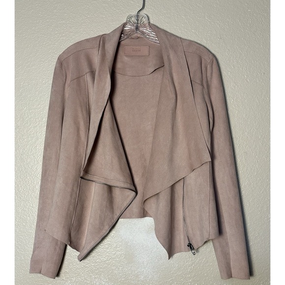 BlankNYC Size S Dusty Pink Faux Micro Suede Draped Moto Zip Jacket - Picture 2 of 8